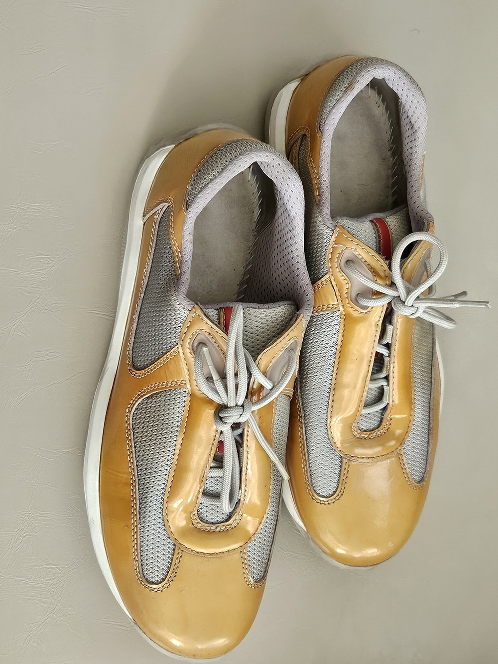 Prada Women's Yellow-Brown and Gray Athletic Sneakers
